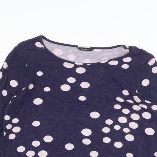 Roman Womens Blue Polka Dot  Basic T-Shirt Size 12