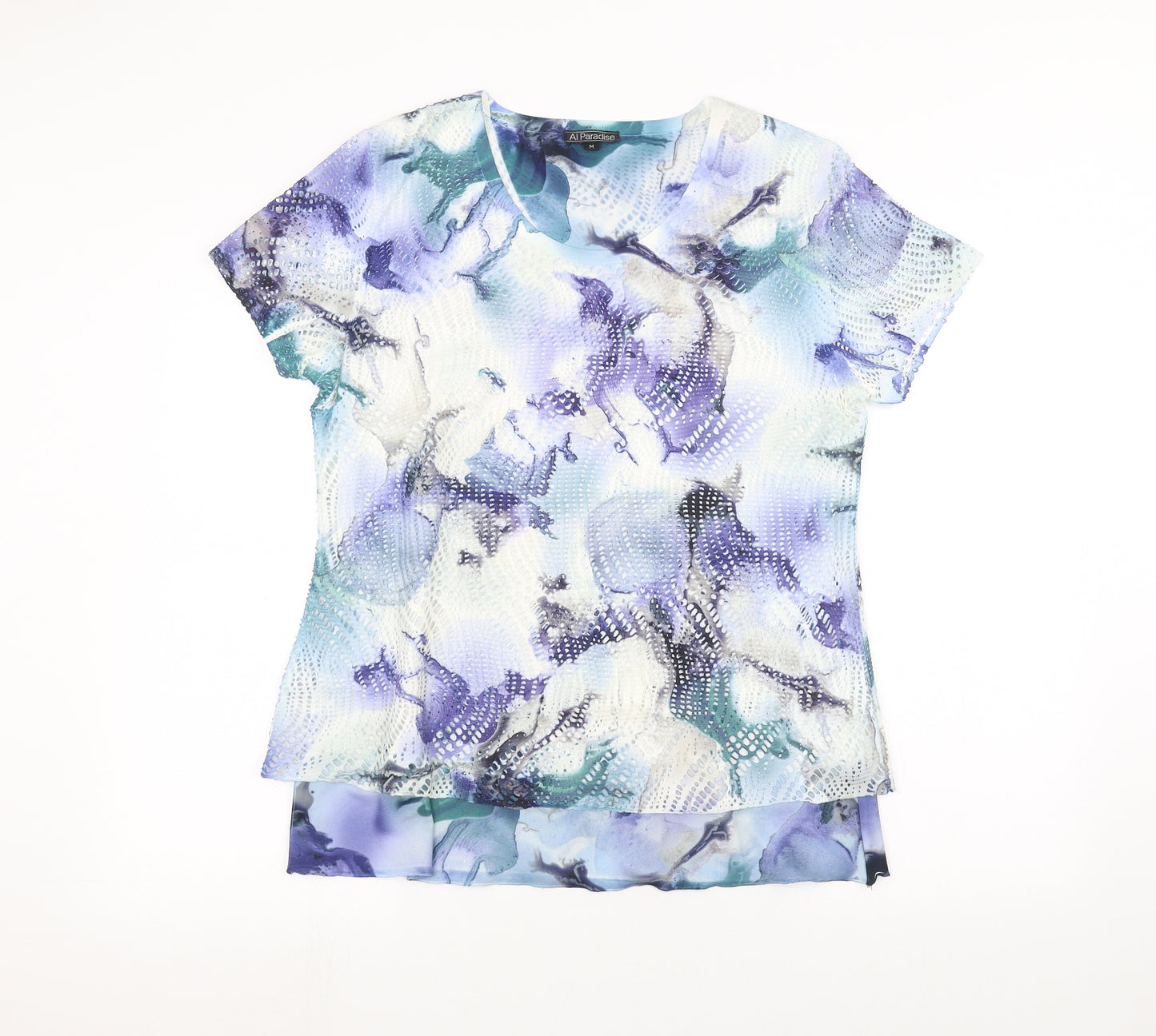 Al Paradise Womens Blue Floral  Basic T-Shirt Size M