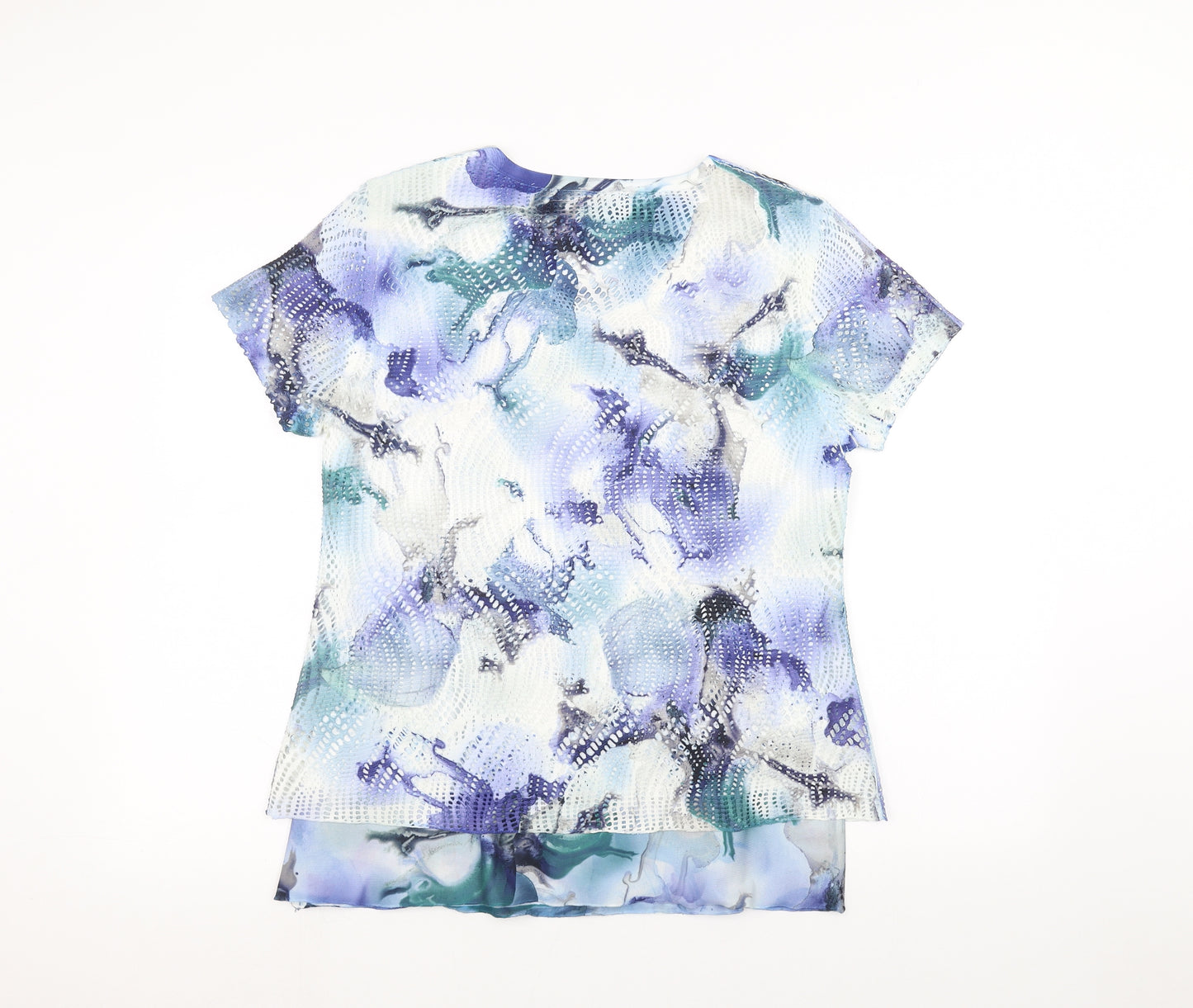 Al Paradise Womens Blue Floral  Basic T-Shirt Size M