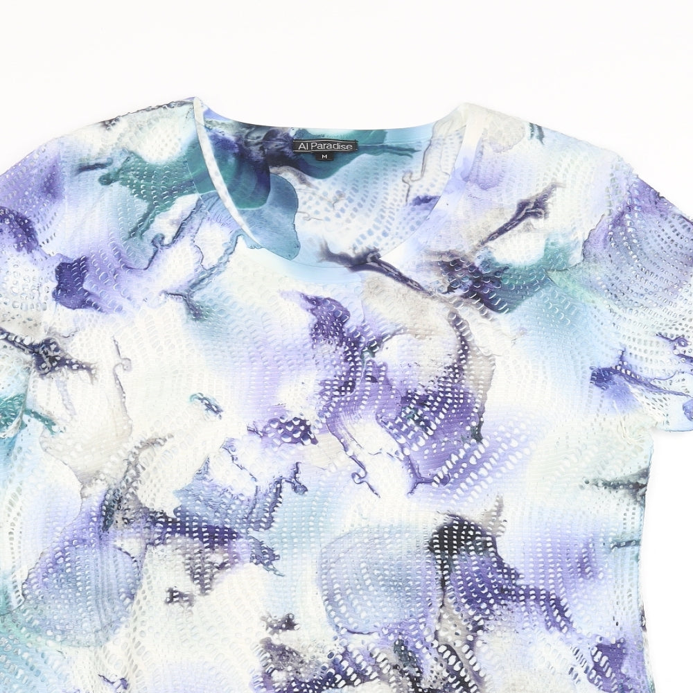 Al Paradise Womens Blue Floral  Basic T-Shirt Size M
