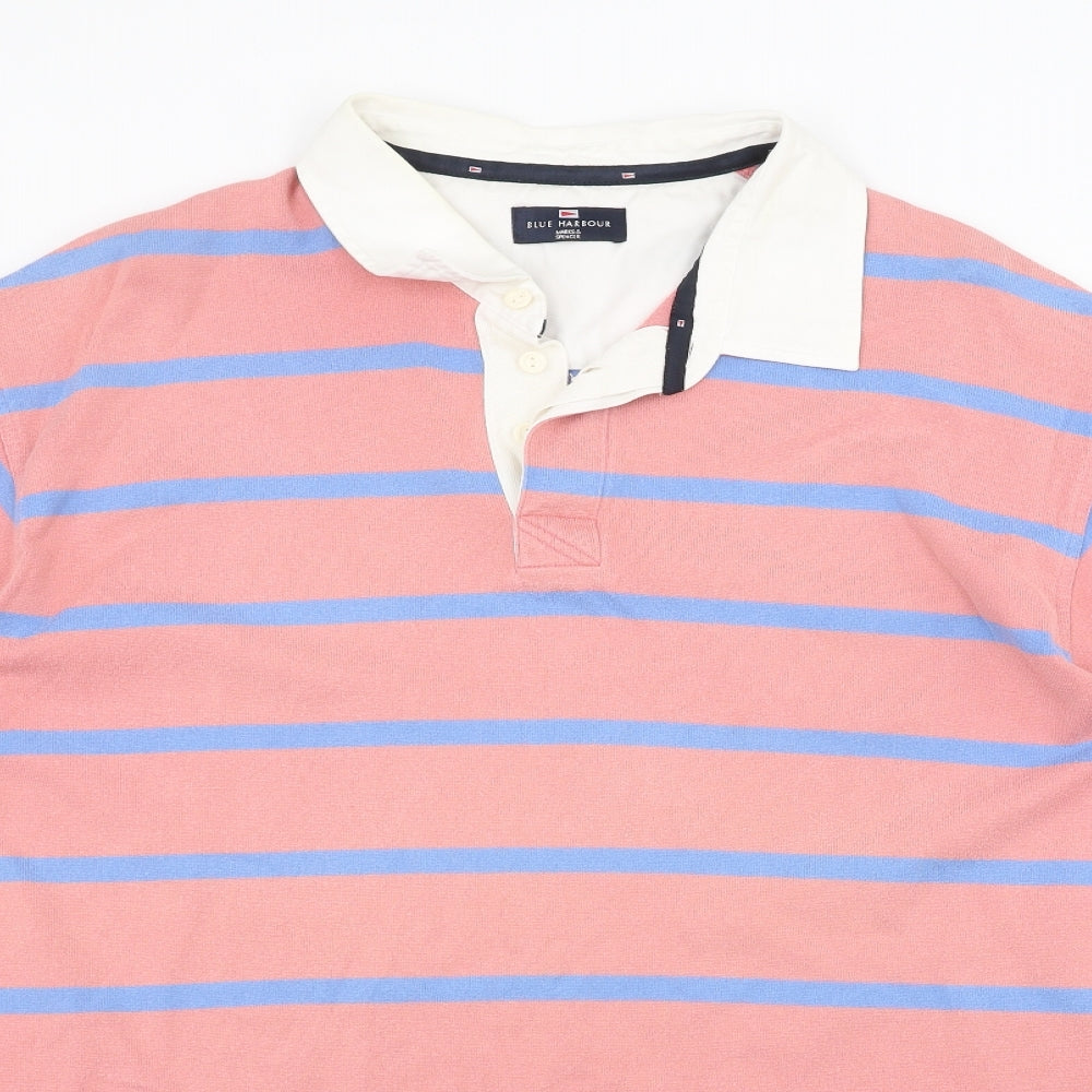 Marks and Spencer Mens Pink Striped   Polo Size XL