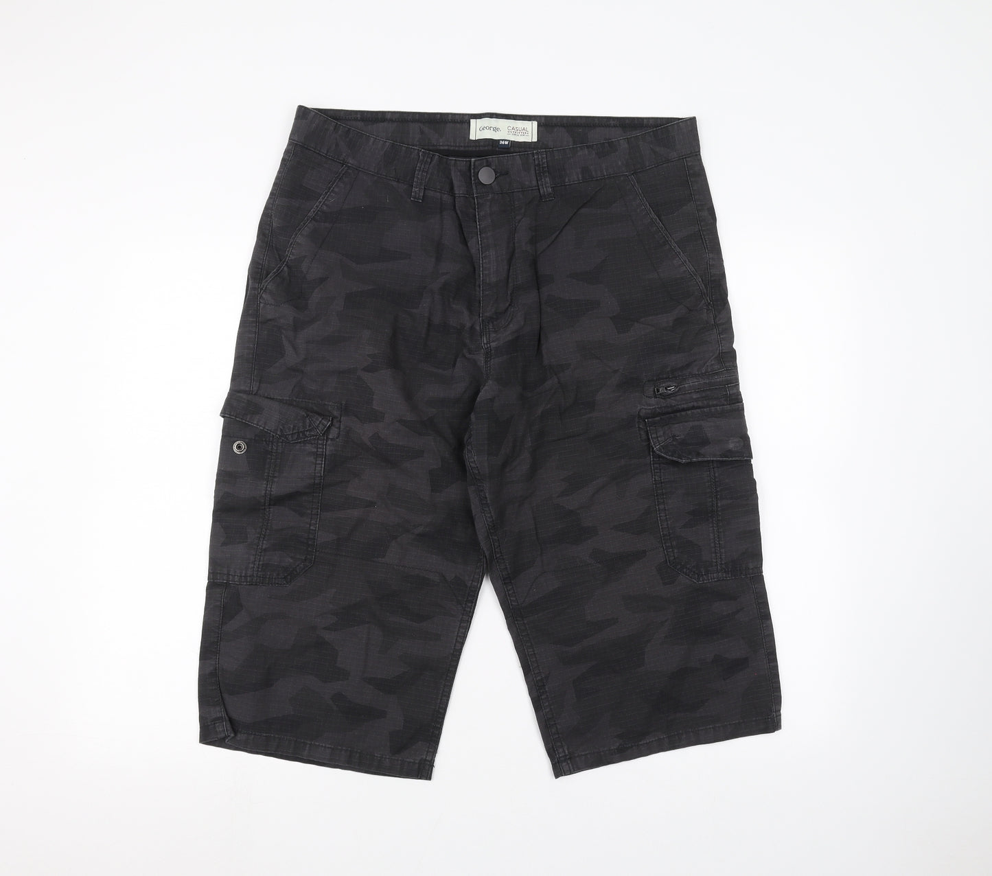 George Mens Black Camouflage  Cargo Shorts Size 36 in