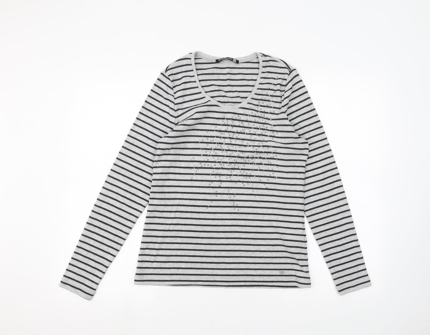 Betty Barclay Womens Grey Striped  Basic T-Shirt Size 16