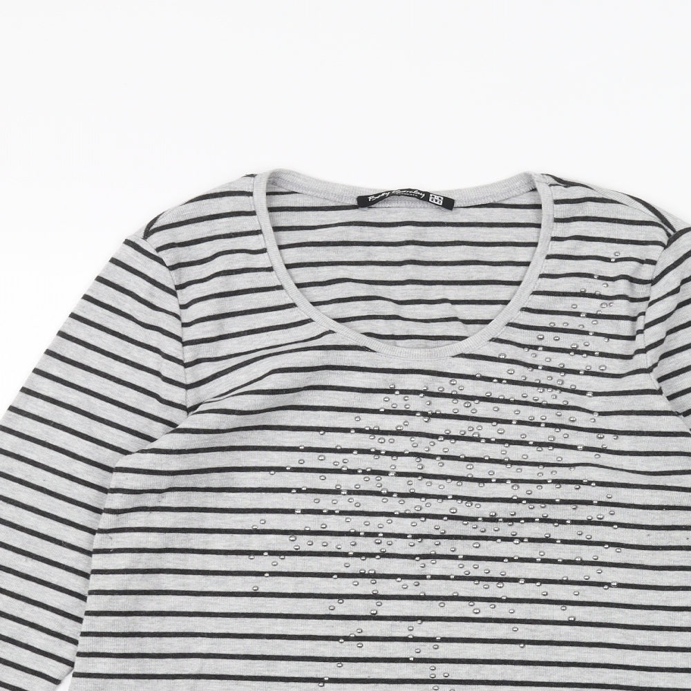 Betty Barclay Womens Grey Striped  Basic T-Shirt Size 16