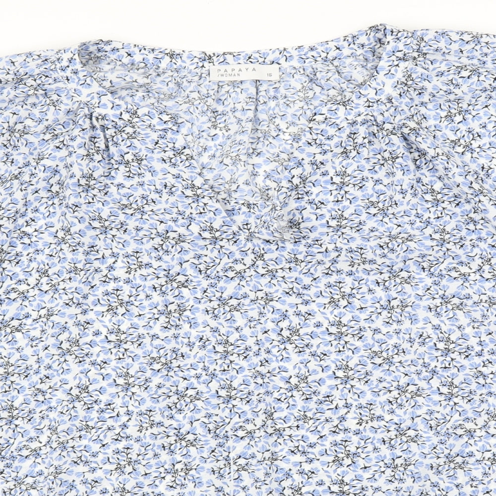 Papaya Womens Blue Floral   Blouse Size 16
