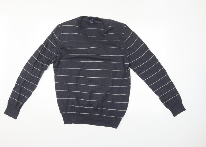 Gap Mens Grey Striped Pullover Jumper Size M
