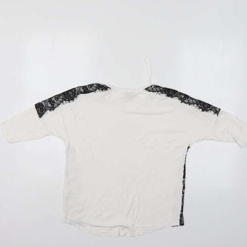 Papaya Womens White Floral  Basic T-Shirt Size 8