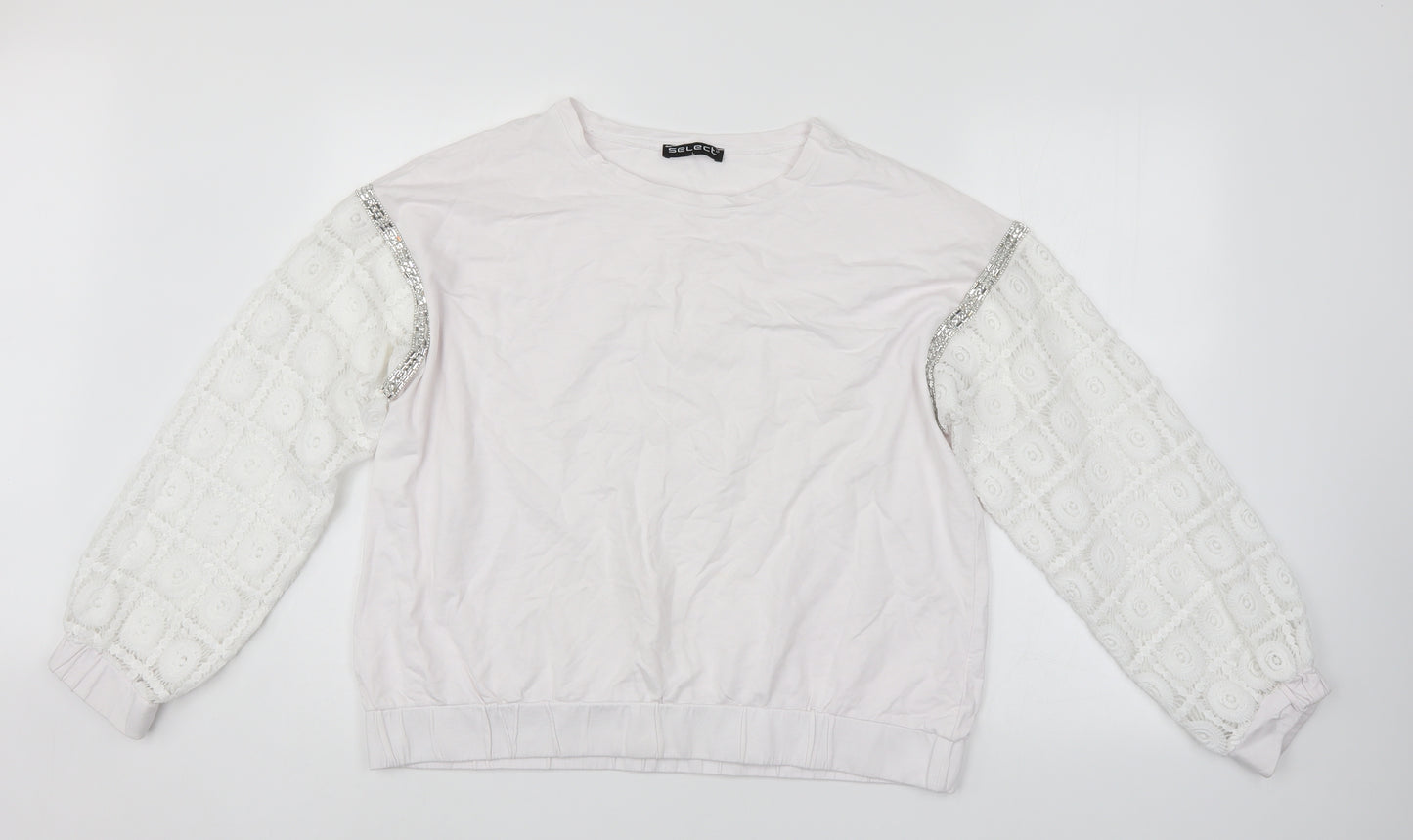 Select Womens White   Pullover Jumper Size L