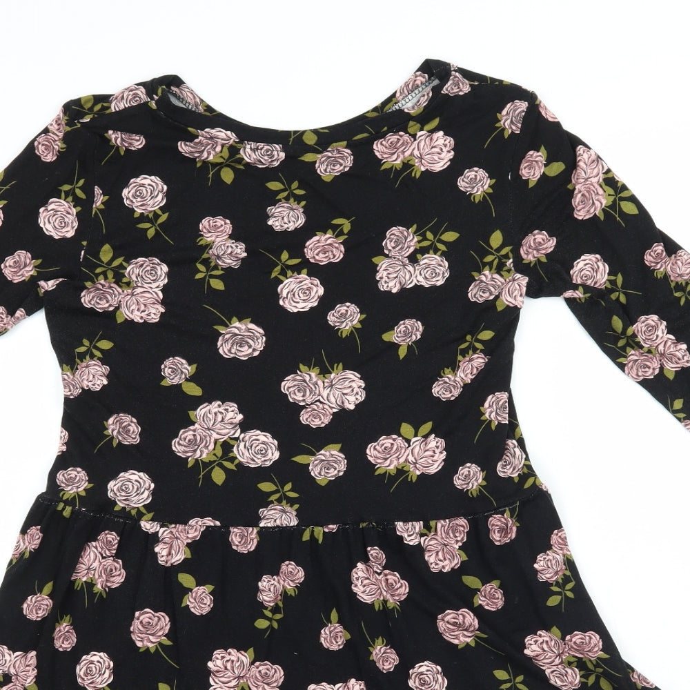 Dorothy Perkins Womens Black Floral  Fit & Flare  Size 8