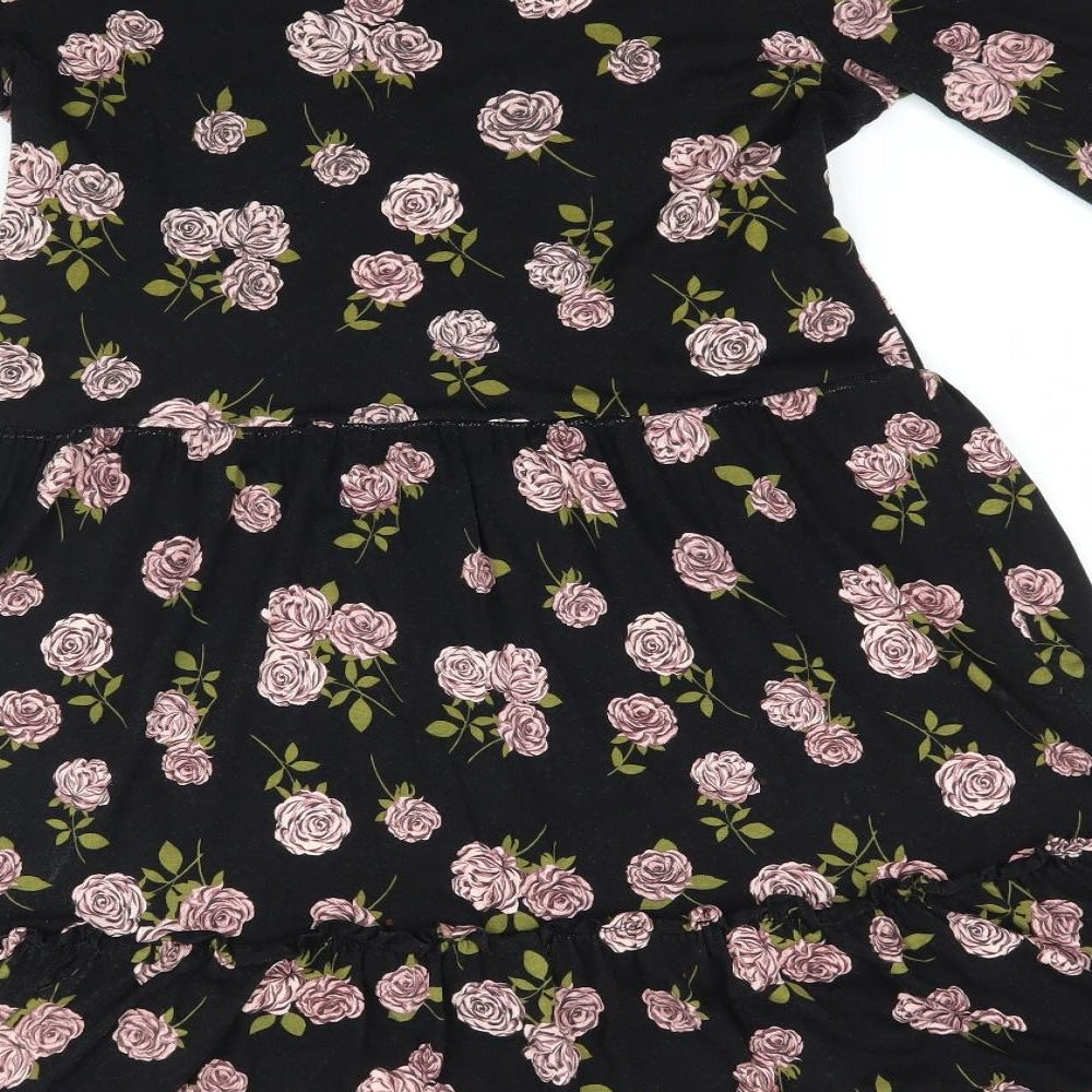 Dorothy Perkins Womens Black Floral  Fit & Flare  Size 8