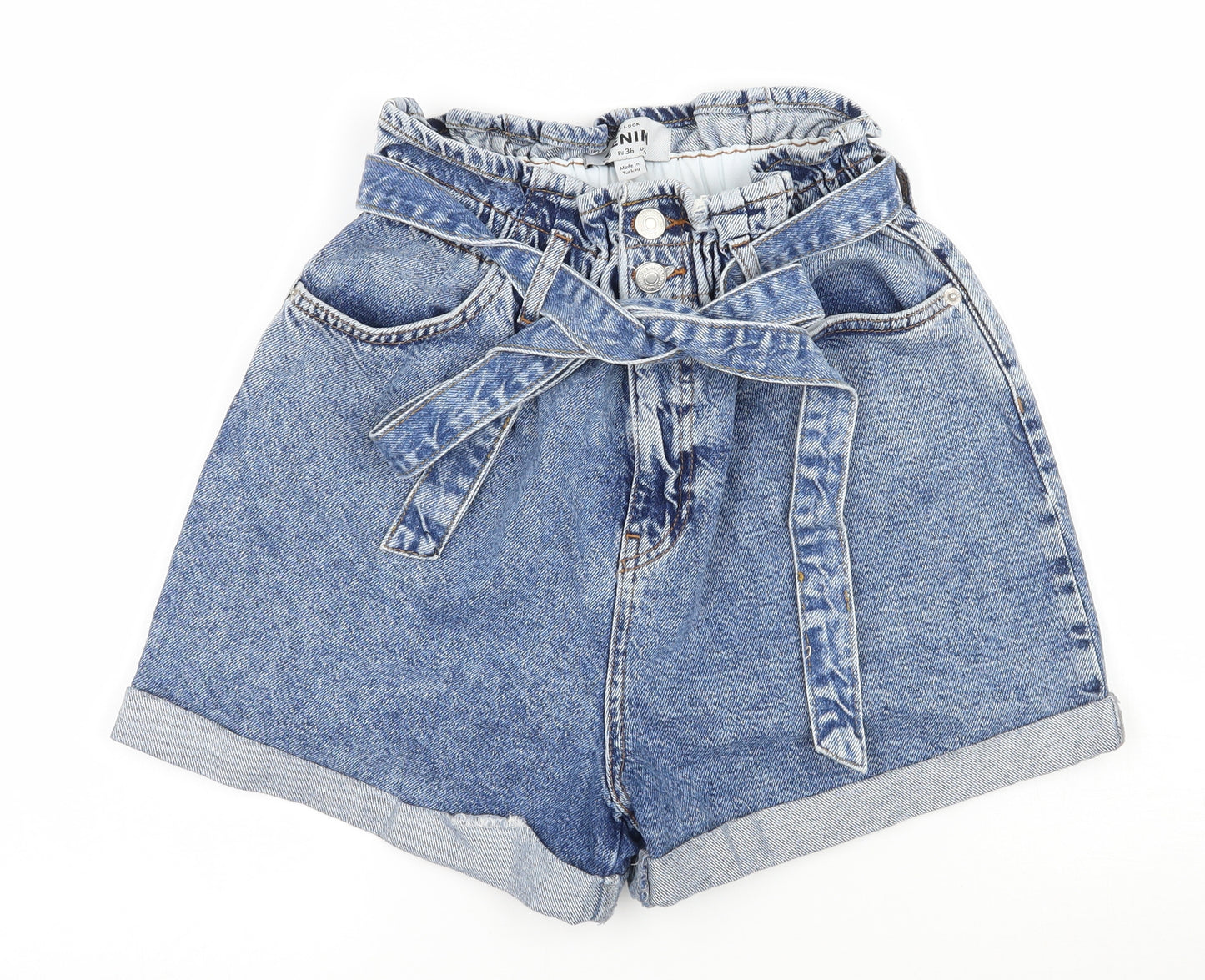 New Look Womens Blue  Denim Paperbag Shorts Size 8