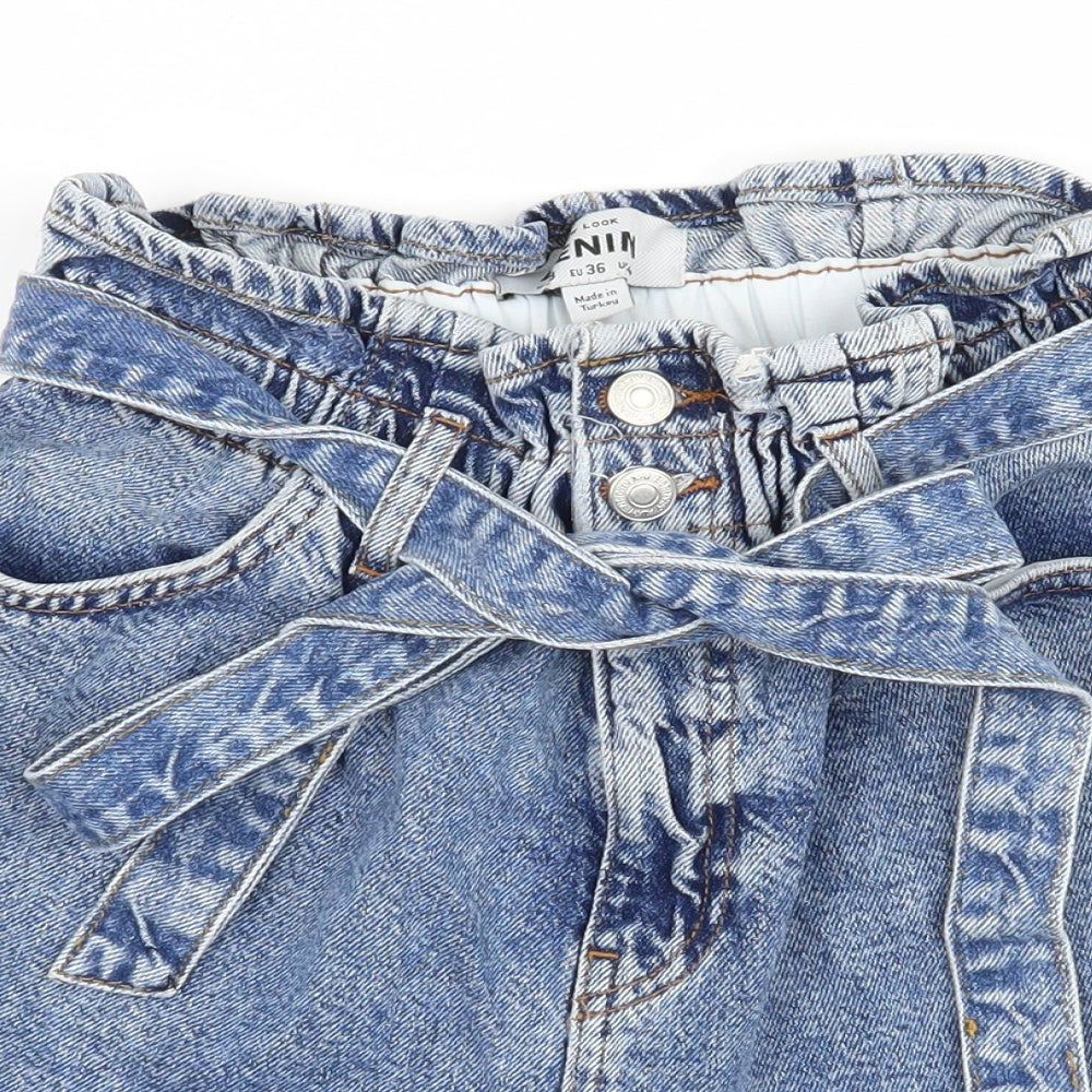 New Look Womens Blue  Denim Paperbag Shorts Size 8