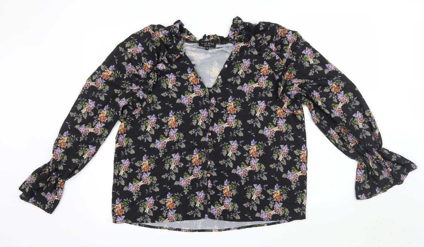 In the Style Womens Black Floral  Basic Blouse Size 10
