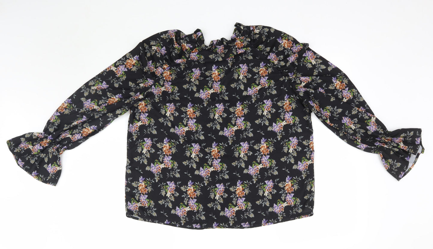 In the Style Womens Black Floral  Basic Blouse Size 10