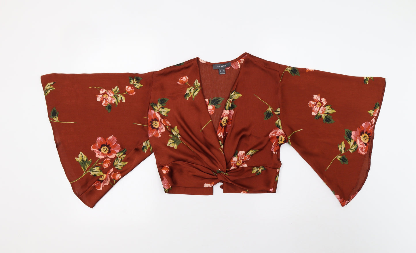 Primark Womens Orange Floral  Cropped Blouse Size 12
