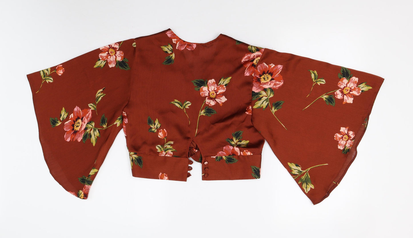 Primark Womens Orange Floral  Cropped Blouse Size 12