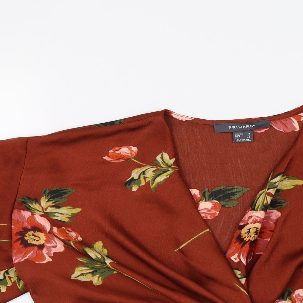 Primark Womens Orange Floral  Cropped Blouse Size 12