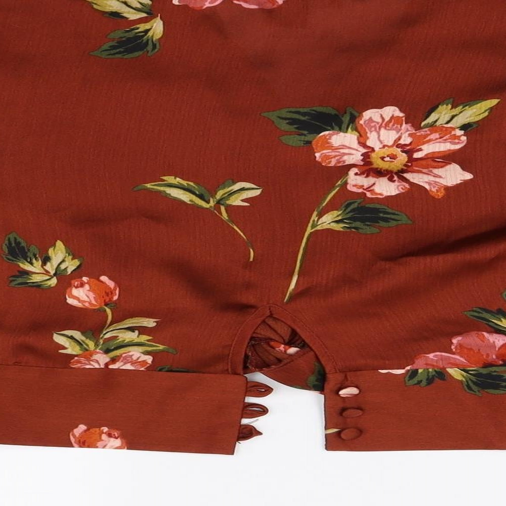 Primark Womens Orange Floral  Cropped Blouse Size 12