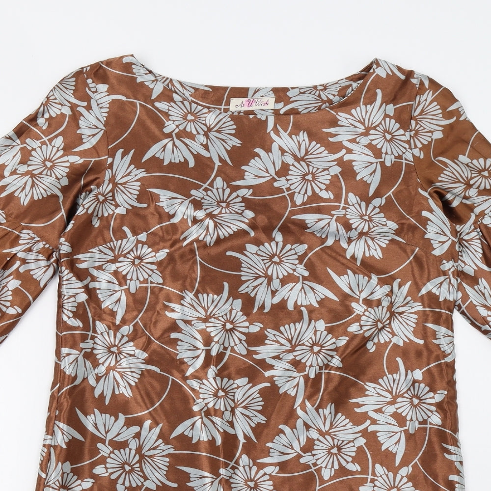 As U Wish Womens Brown Floral  Shift  Size M