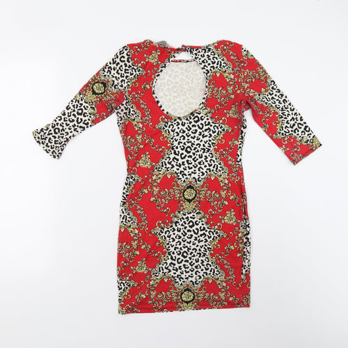Lipsy Womens Red Geometric  Bodycon  Size 12