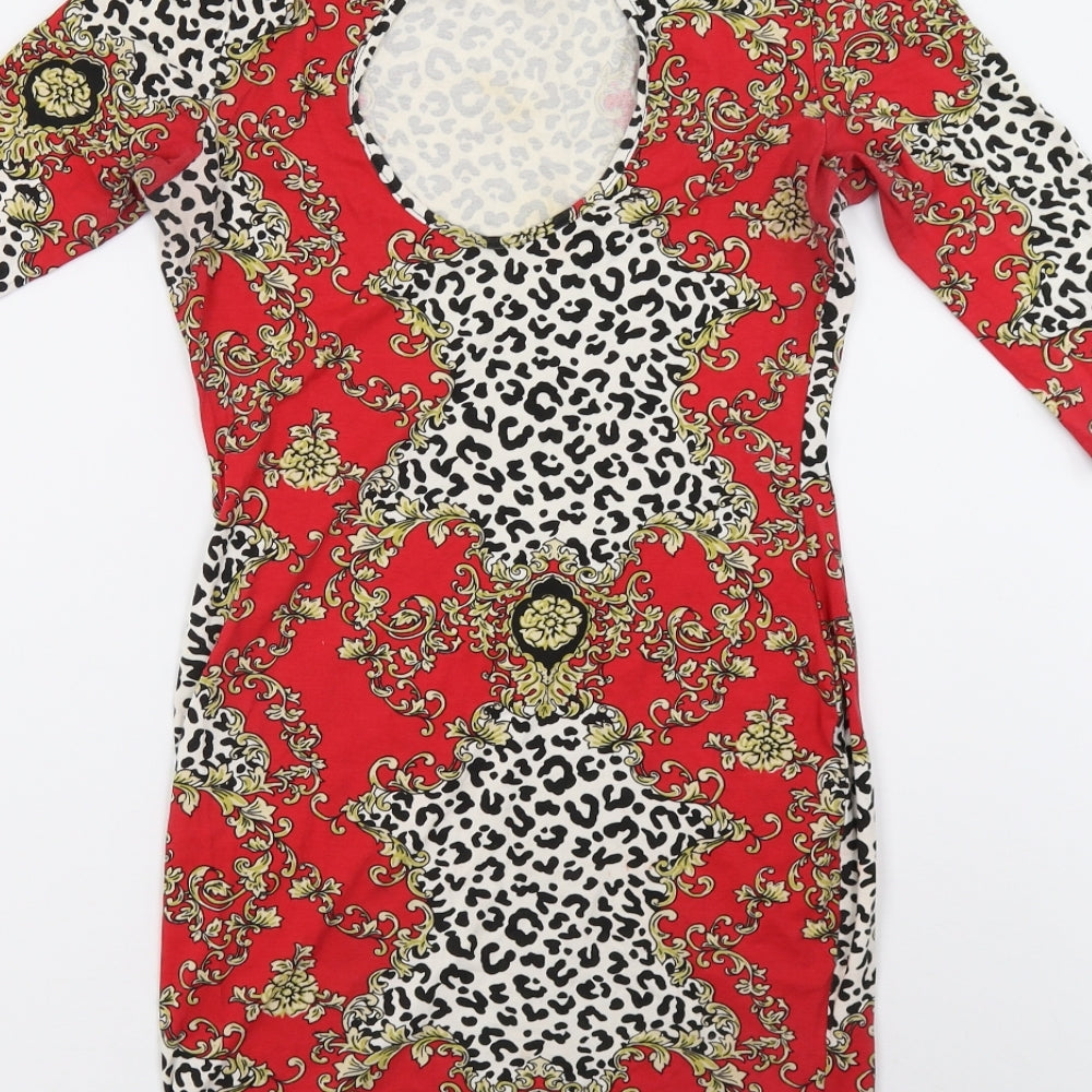 Lipsy Womens Red Geometric  Bodycon  Size 12