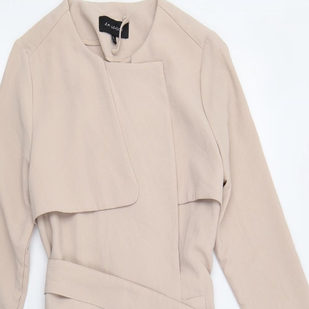 A.M. London Womens Beige   Trench Coat Jacket Size 10