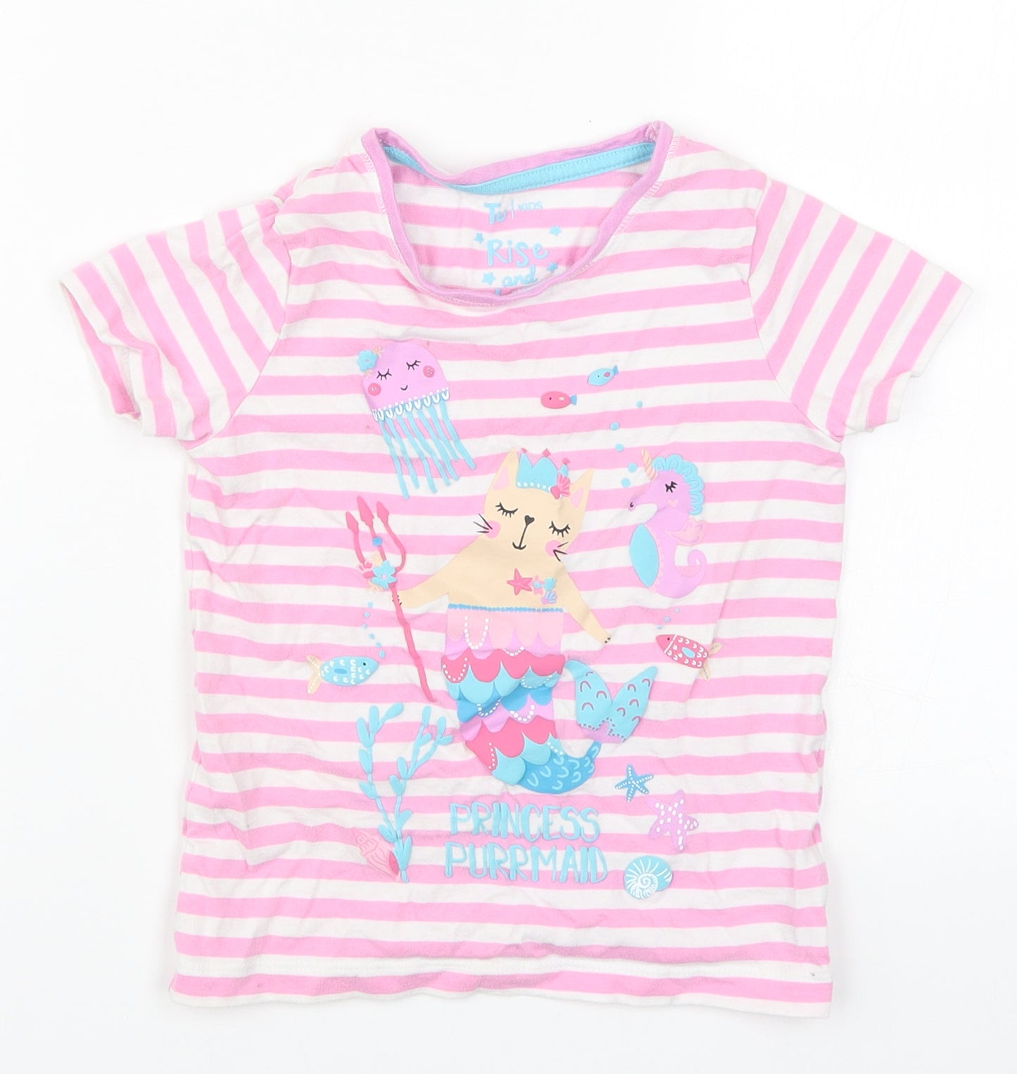 TU Girls Pink Striped  Basic T-Shirt Size 5-6 Years  - Princess Mermaid