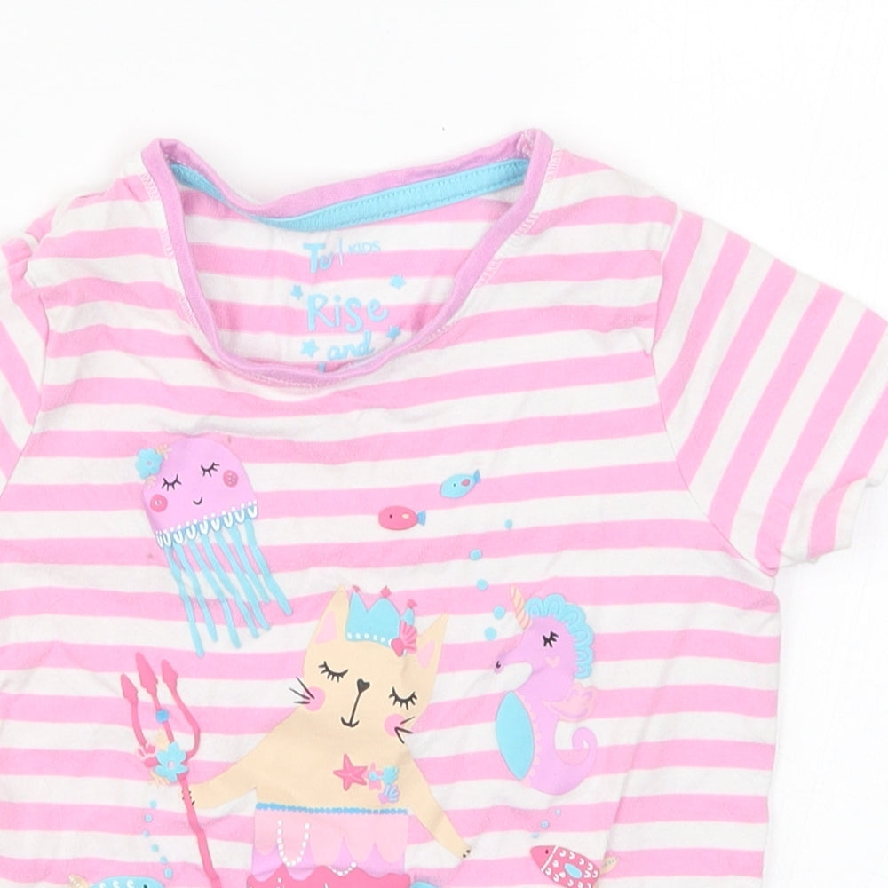 TU Girls Pink Striped  Basic T-Shirt Size 5-6 Years  - Princess Mermaid