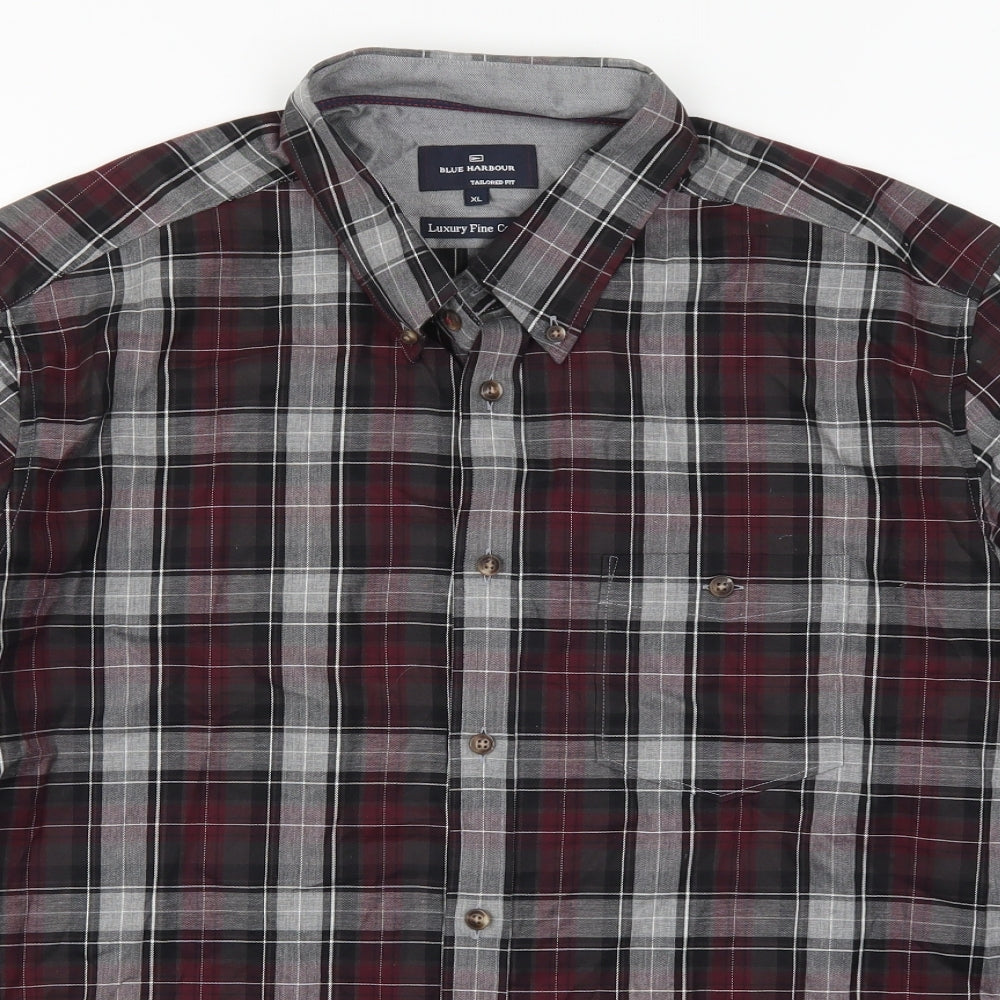 Blue Harbour Mens Red Check   Button-Up Size XL