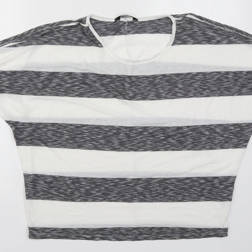 International Womens Grey Striped  Basic T-Shirt Size 10