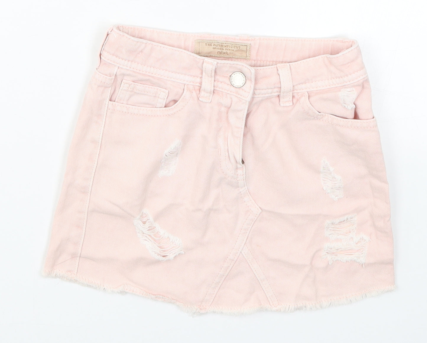 NEXT Girls Pink  Denim A-Line Skirt Size 6 Years - Distressed Look