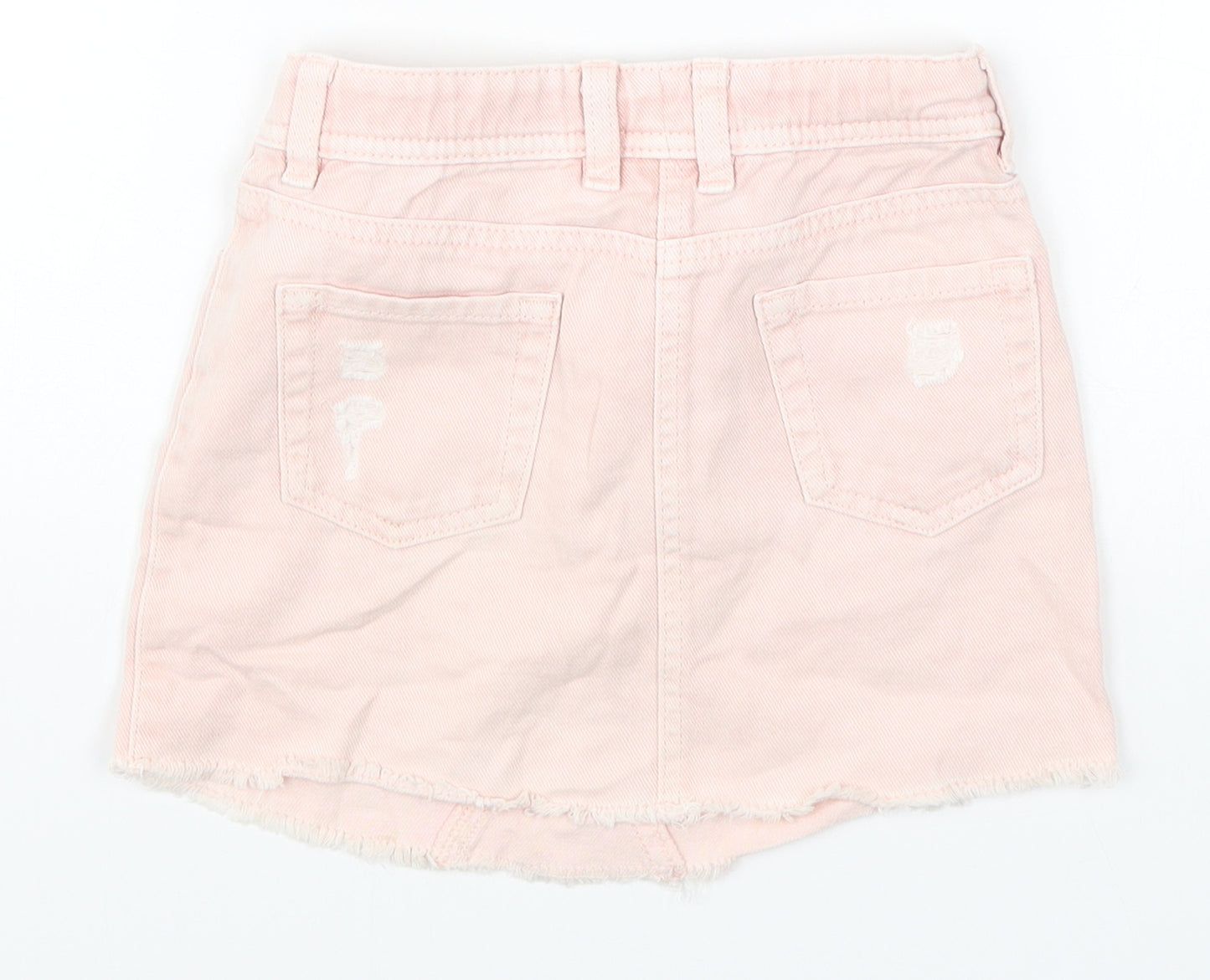 NEXT Girls Pink  Denim A-Line Skirt Size 6 Years - Distressed Look