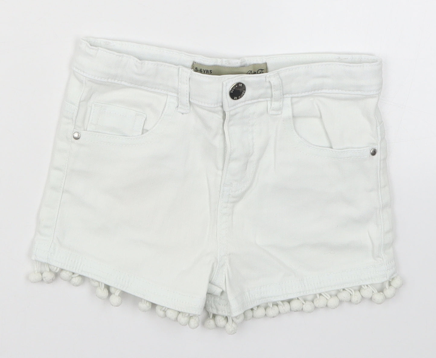 Denim Co Girls White  Denim Cut-Off Shorts Size 5-6 Years - Pom Pom