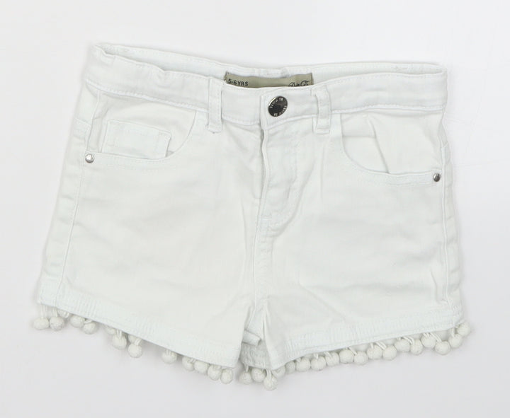 Denim Co Girls White  Denim Cut-Off Shorts Size 5-6 Years - Pom Pom