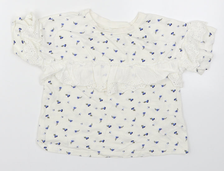 NEXT Girls White Floral  Basic T-Shirt Size 6 Years  - Blue Flowers