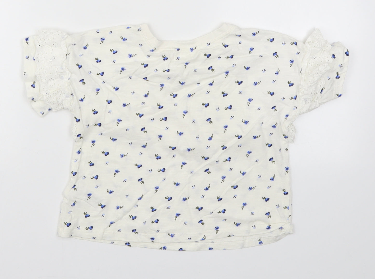 NEXT Girls White Floral  Basic T-Shirt Size 6 Years  - Blue Flowers