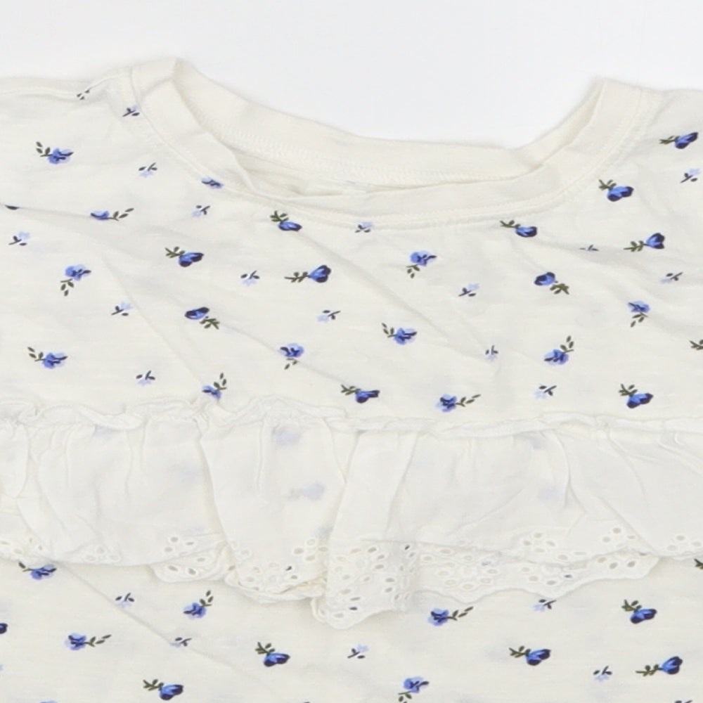 NEXT Girls White Floral  Basic T-Shirt Size 6 Years  - Blue Flowers