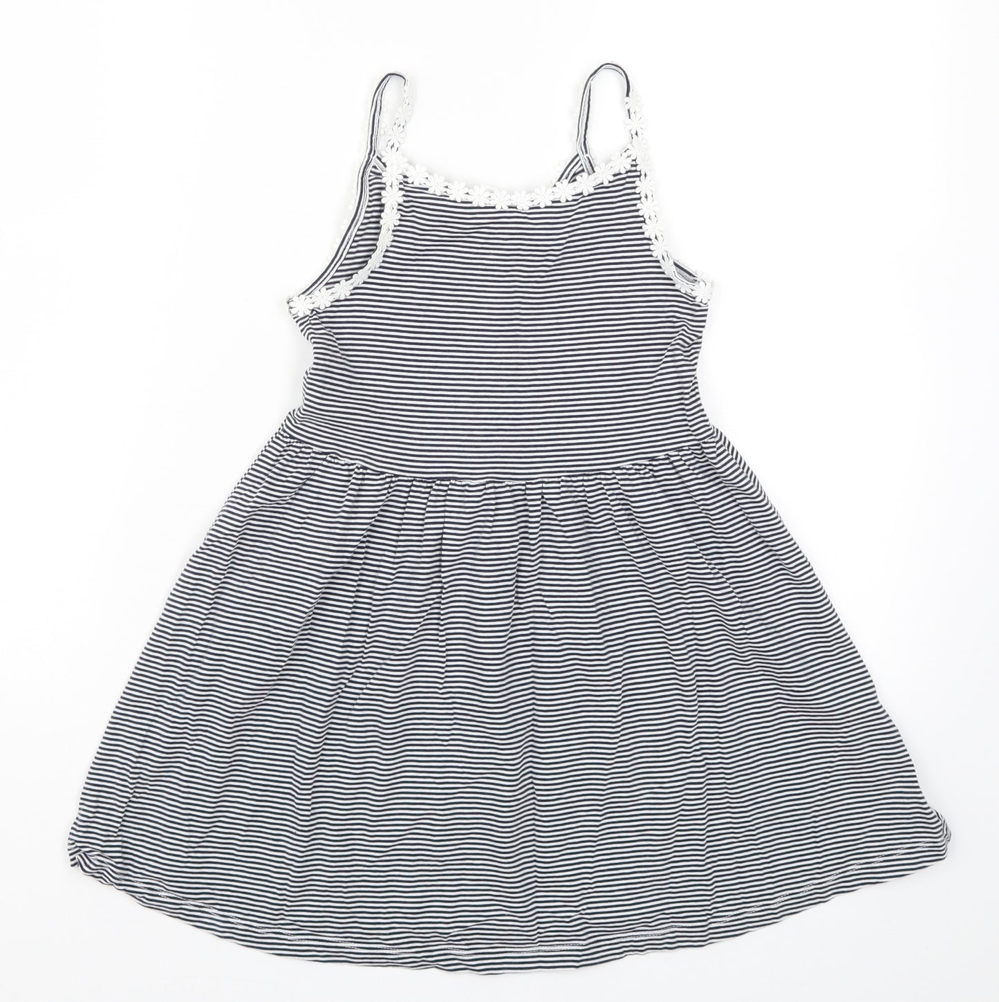 NEXT Girls Blue Striped  Skater Dress  Size 7 Years