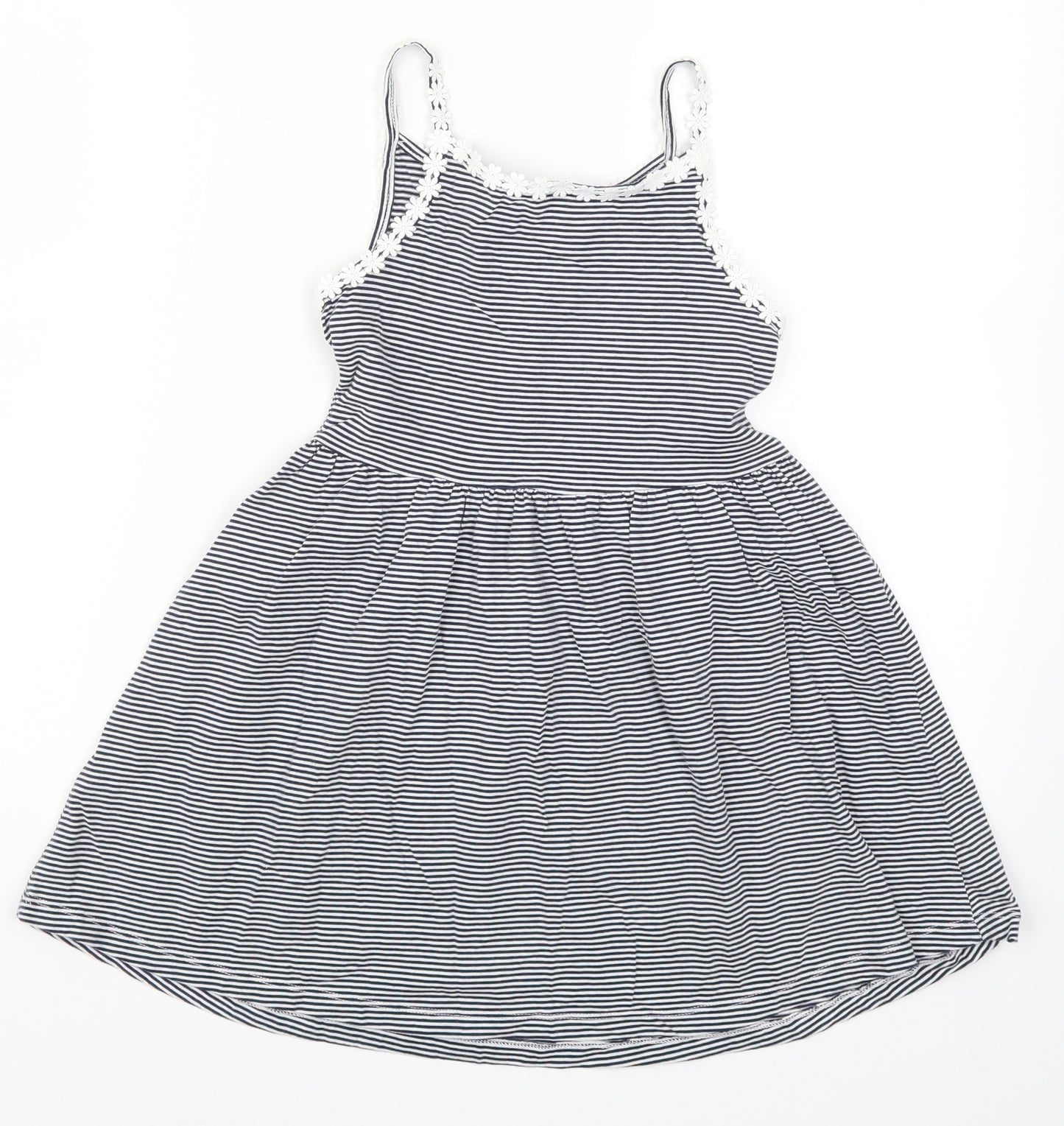 NEXT Girls Blue Striped  Skater Dress  Size 7 Years