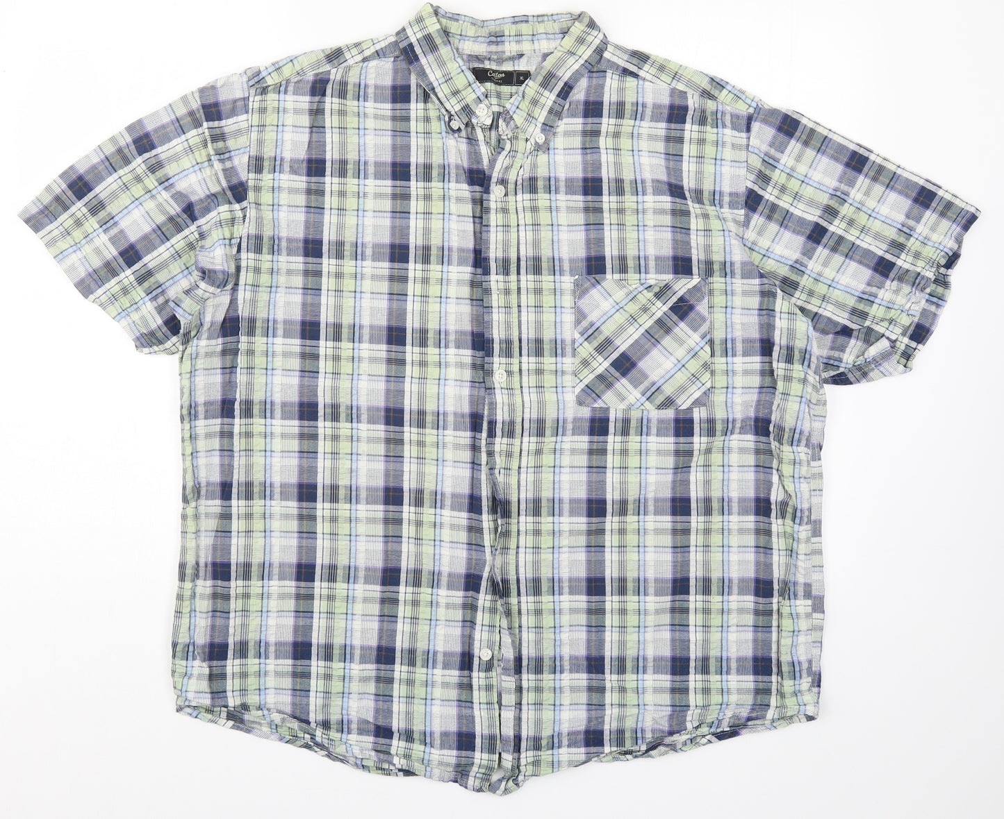 Cotton Traders Mens Green Check   Button-Up Size XL