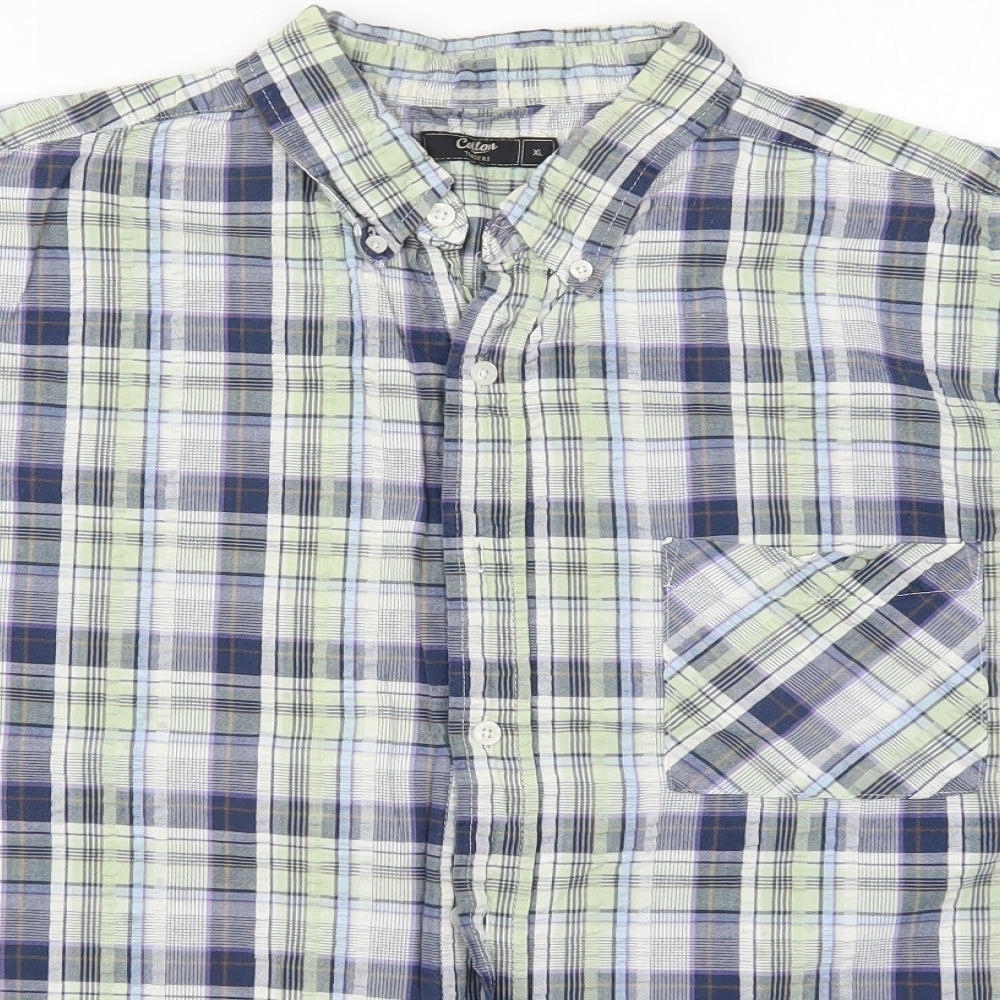 Cotton Traders Mens Green Check   Button-Up Size XL