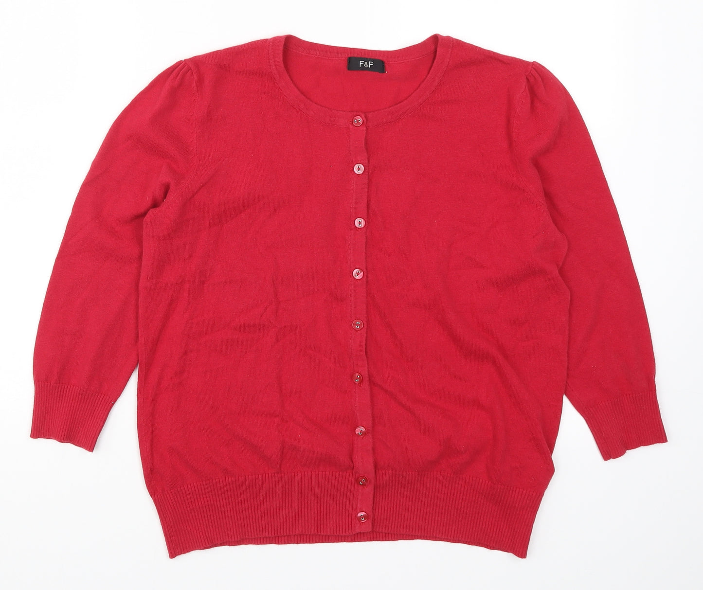 F&F Womens Red  Knit Cardigan Jumper Size 14