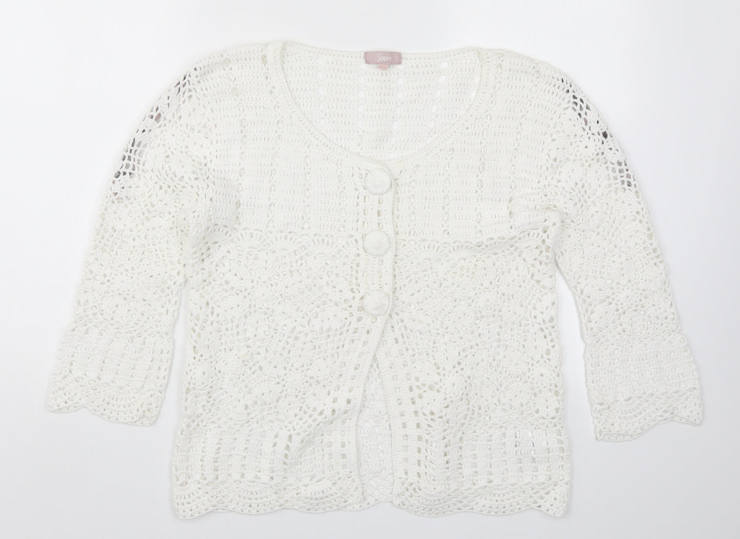 Soon Womens White  Knit Cardigan Jumper Size 14