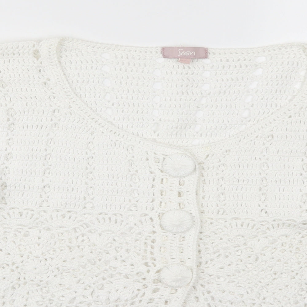 Soon Womens White  Knit Cardigan Jumper Size 14