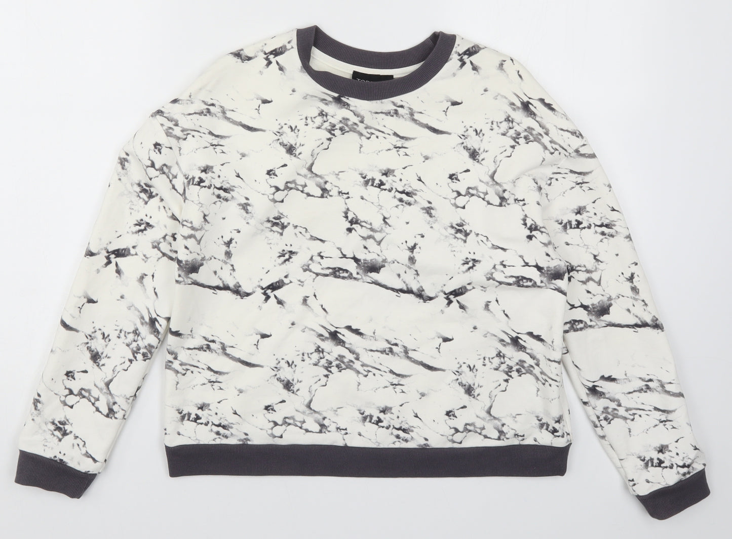 Topshop Womens White   Pullover Sweatshirt Size 6  - Grey Marble Print