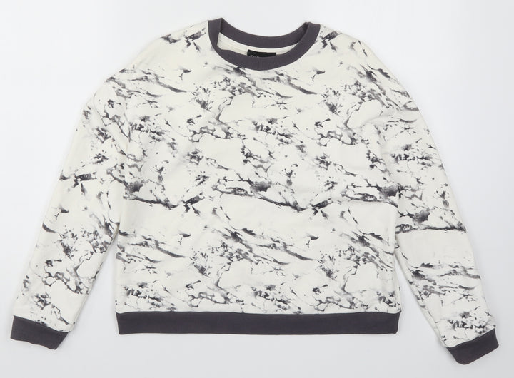 Topshop Womens White   Pullover Sweatshirt Size 6  - Grey Marble Print