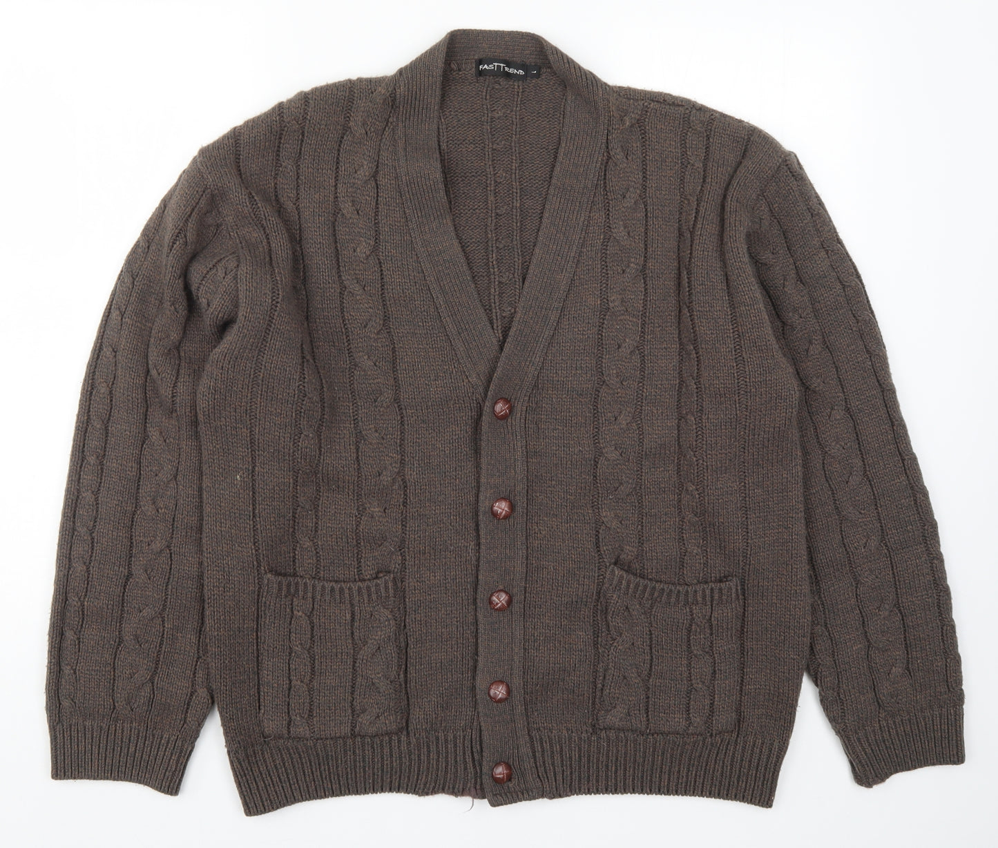 Fasttrend Mens Brown  Knit Cardigan Jumper Size L