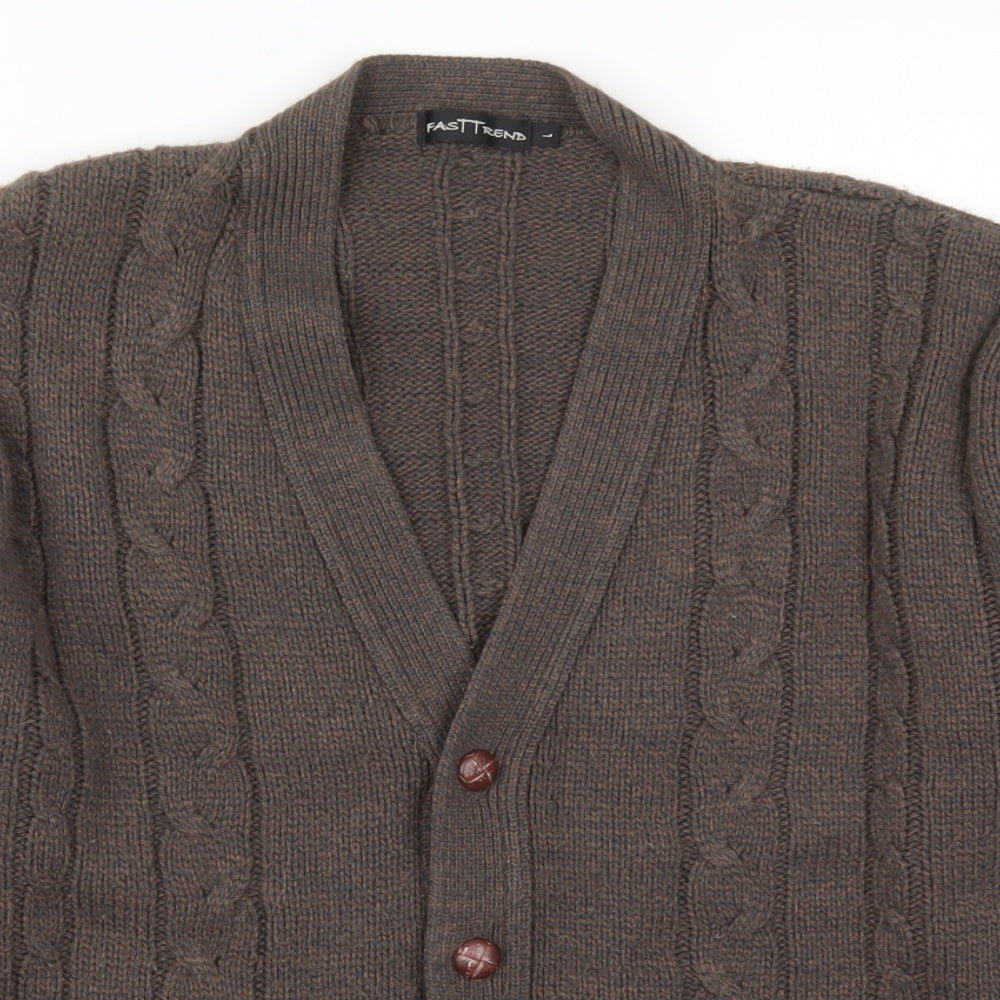 Fasttrend Mens Brown  Knit Cardigan Jumper Size L