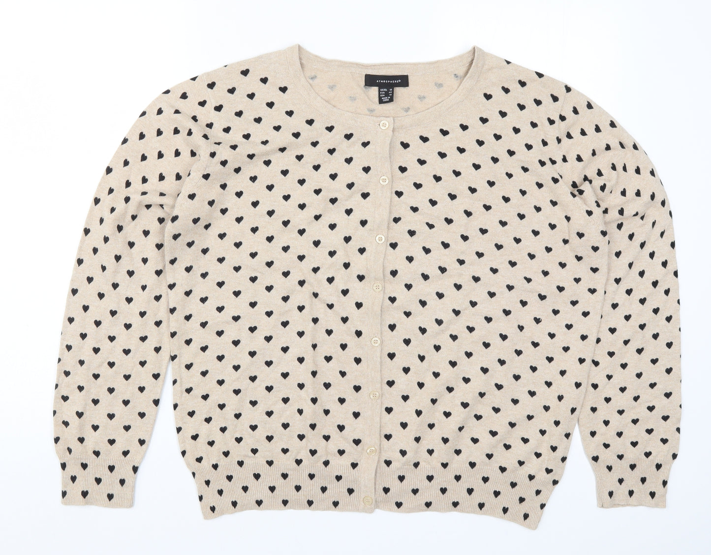 Atmosphere Womens Beige  Knit Cardigan Jumper Size 18  - Love Hearts