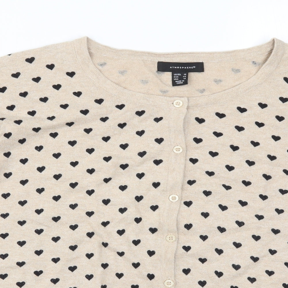 Atmosphere Womens Beige  Knit Cardigan Jumper Size 18  - Love Hearts